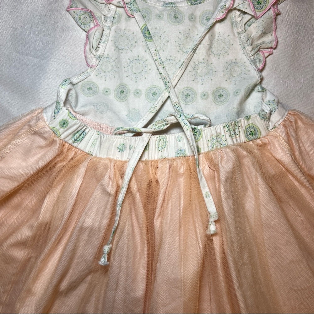 SweetHoney Peach and Green Tulle Skirt Patterned Dress Girl’s 5T - Picture 13 of 16